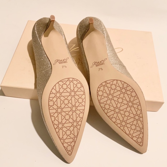 BADGLEY MISCHKA Royalty Gold Glitter Pointed Toe Kitten Heel Pumps Dress Shoes - Picture 5 of 7